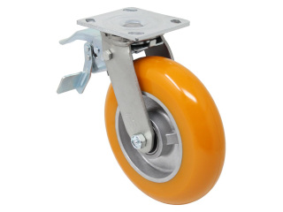 TOTAL LOCK BRAKE SWIVEL CASTER WITH ORANGE ERGO WHEEL